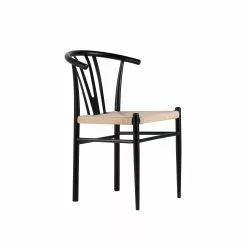 Flow Spisesbordsstol, Naturfarvet Flet Og Sort Metalstel