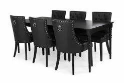 Erin Spisebordssæt M. 6 Tuva Spisebordsstole (Sort Kunstlæder), Sort