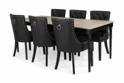 Erin Spisebordssæt M. 6 Tuva Spisebordsstole (Sort Kunstlæder), Grå Vintage