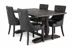 Dijon Spisebordssæt M. 4 Tuva Stole (Sort Kunstlæder), Brun