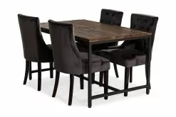 Wilmer Spisebordssæt M. 4 Viktoria Spisebordsstole (Mørkebrun), Rustik Elm M. Sort Stel