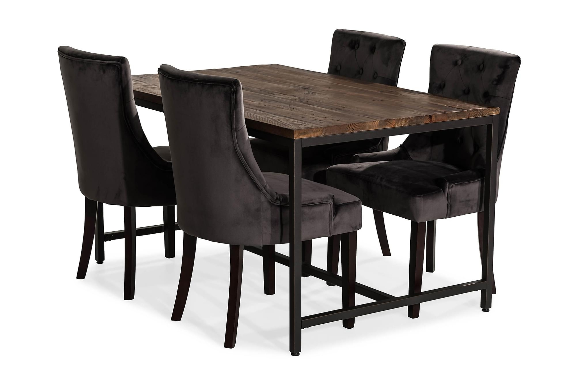 Wilmer Spisebordssæt M. 4 Viktoria Spisebordsstole (Mørkebrun), Rustik Elm M. Sort Stel 3 Wilmer Spisebordssæt M. 4 Viktoria Spisebordsstole (Mørkebrun), Rustik Elm M. Sort Stel