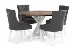 Lyon Spisebordssæt M. 4 Viktoria Spisebordsstole (Grå), Træ M. Hvid Stel